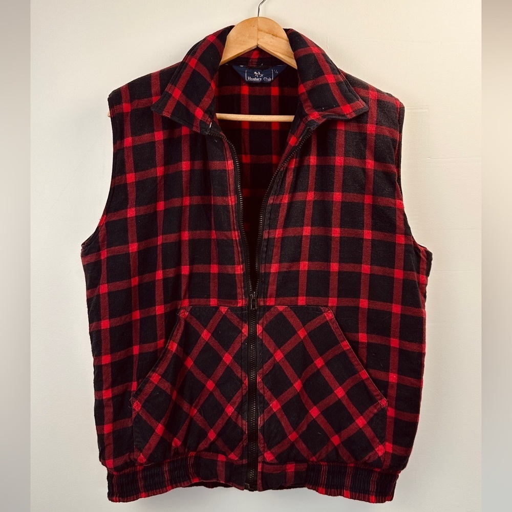 Vintage Hunters Club Plaid Vest - Size L - padded  lining - made in Canada